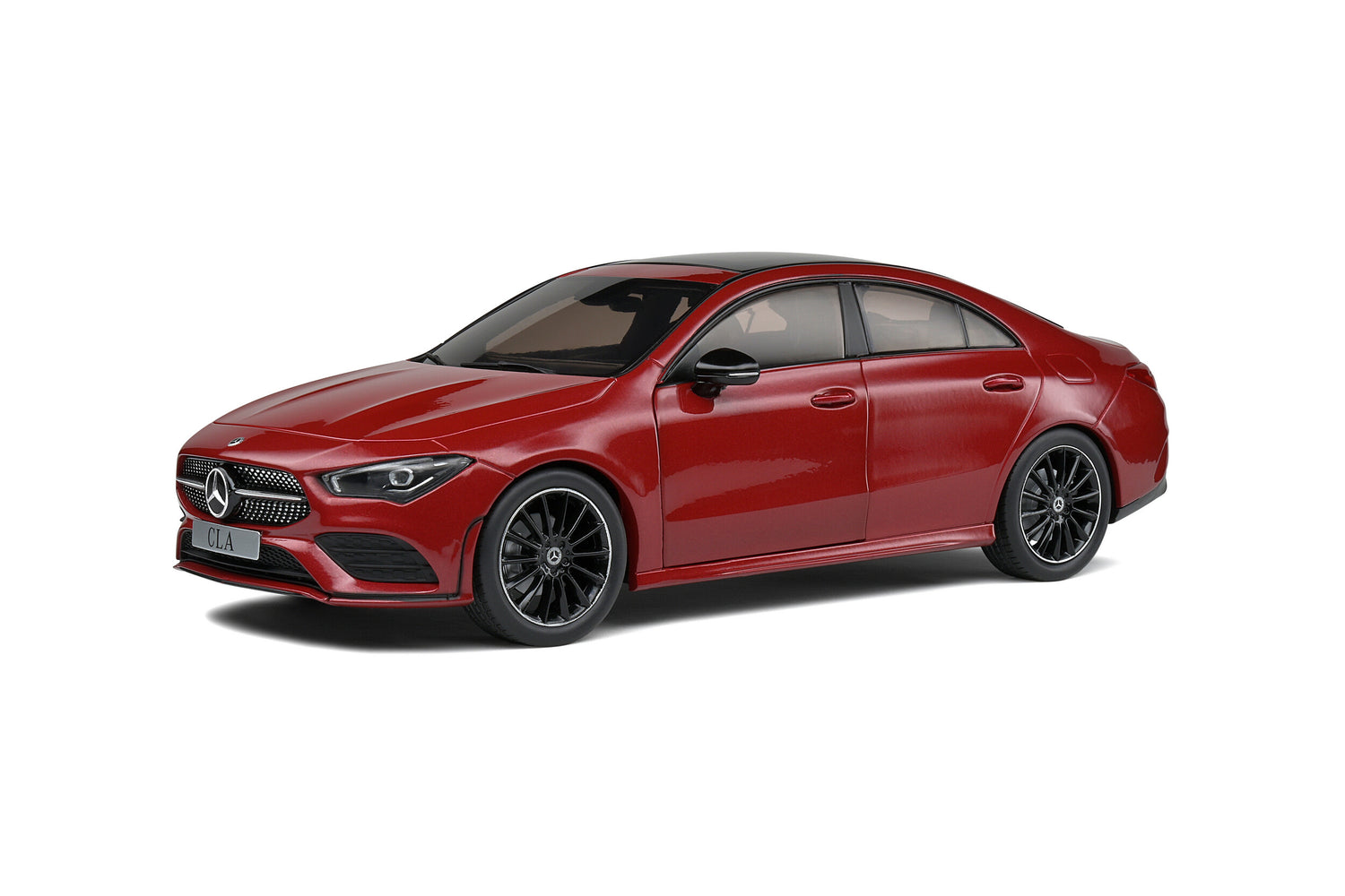 front and side perspective view of Mercedes Benz CLA C118 Coupe AMG Line - Rouge Patagonie - 2019 Solido scale model car