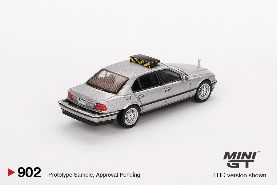 back perspective view of BMW 750IL "Tomorrow Never Dies" 1:64 scale model car - Mini GT