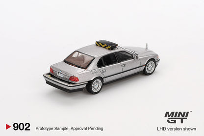 back perspective view of BMW 750IL "Tomorrow Never Dies" 1:64 scale model car - Mini GT