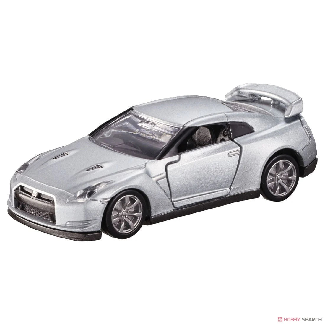 front perspective view of Nissan GT-R SILVER 1:64 scale model car - Tomica premium