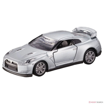 front perspective view of Nissan GT-R SILVER 1:64 scale model car - Tomica premium