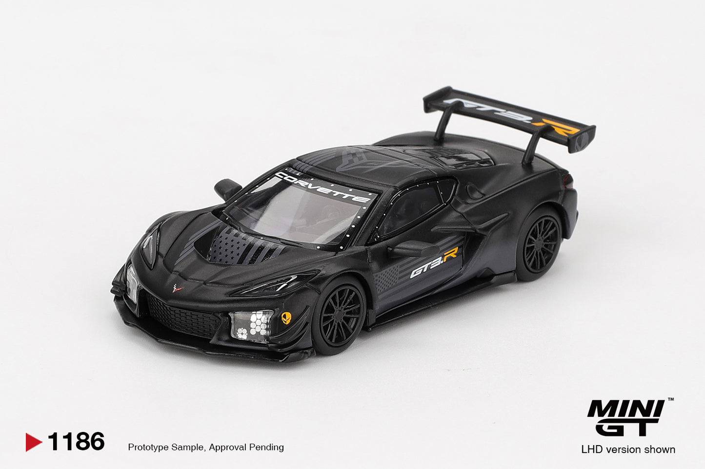 Chevrolet Corvette Z06 GT3.R Road America Test Car 1:64 Scale Model Car – Mini GT (Product Code: MGT01186) with 'MINI GT' branding on a white background