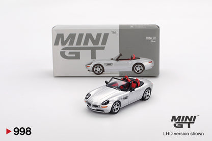 Box of BMW Z8 Silver 1:64 scale model car - Mini GT