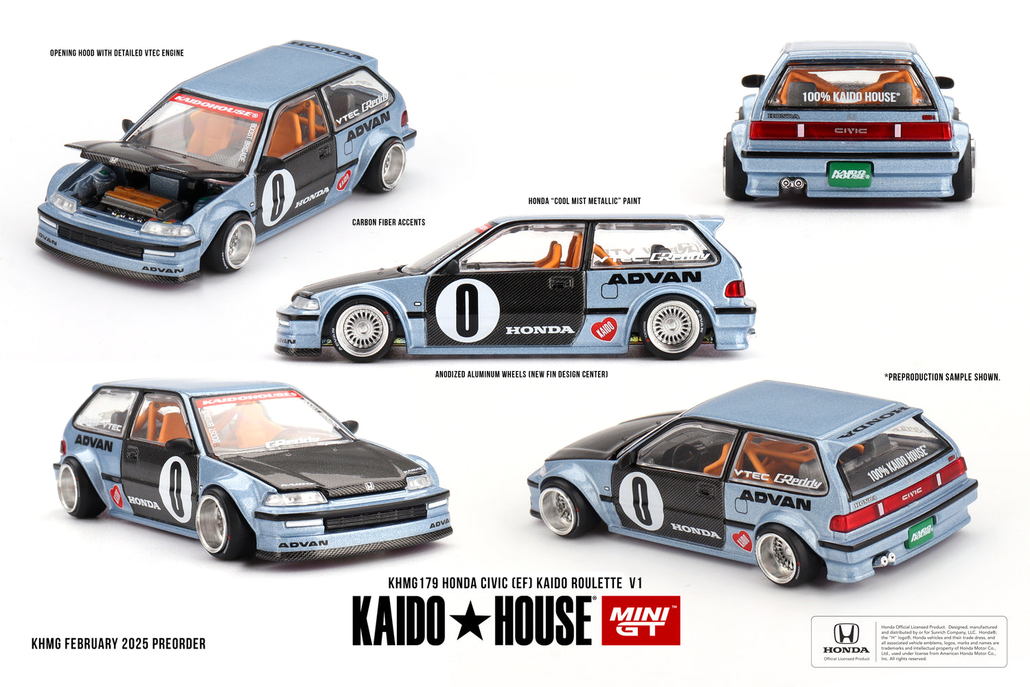 Honda Civic (EF) Kaido Roulette V1 1:64 scale model car - KAIDOHOUSE x MINI GT
