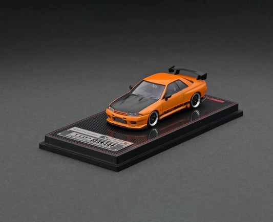 Front perpespective of Top Secret GT-R (VR32) Yellow Orange Metallic 1:64 scale model car by Ignition model