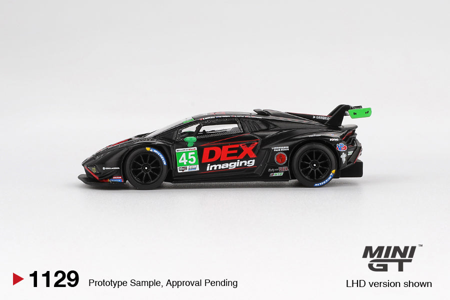 Mini GT 1:64 Lamborghini Huracan GT3 EVO2 #45 DEX Imaging 2024 IMSA Daytona diecast model view 1