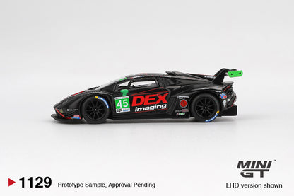 Mini GT 1:64 Lamborghini Huracan GT3 EVO2 #45 DEX Imaging 2024 IMSA Daytona diecast model view 1