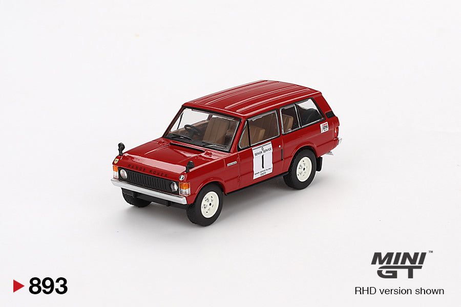 Front perspective view Range Rover 1971 International Hillrally Winner 1:64 scale model car - Mini GT