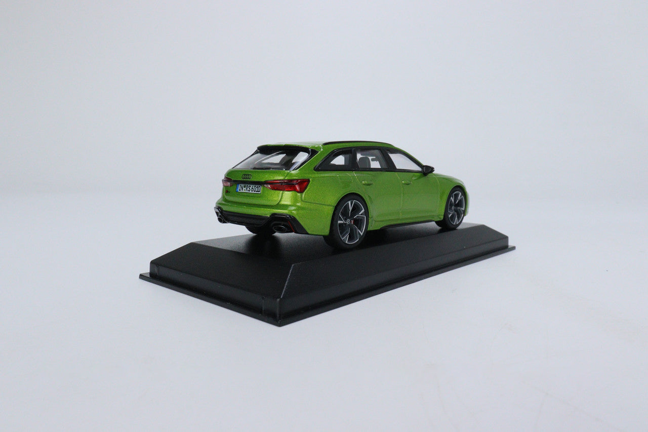 back and side view of Audi RS6 Avant Java Green Minichamps 1:43 scale model car