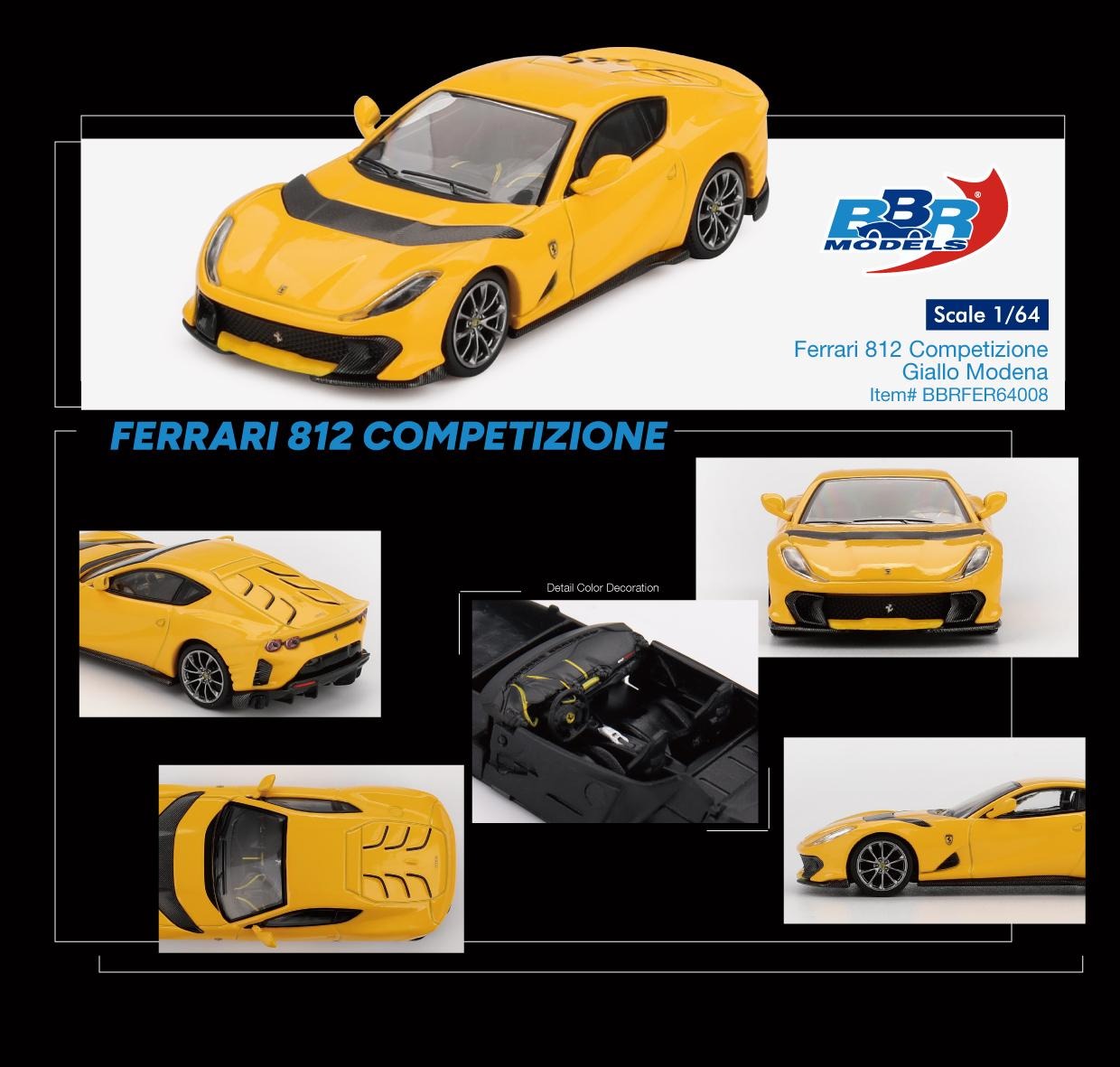 Ferrari 812 Competizone Giallo Modena 1:64 scale model car - BBR Models