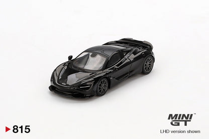 Front perspective view of McLaren 750S Saros Grey 1:64 scale model car - Mini GT