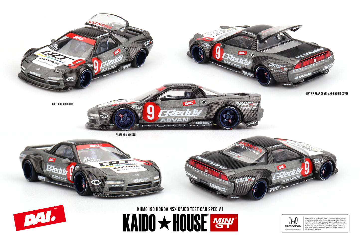 Honda NSX Kaido Test Car Spec V1 1:64 Scale Model Car – Mini GT (Product Code: KHMG190)