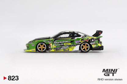side view of Nissan LB-Super Silhouette S15 SILVIA #555 V2 2024 Formula Drift Japan 1:64 scale model car - Mini GT