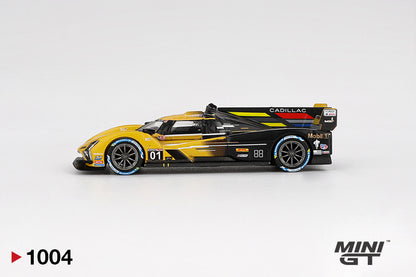 Side view of Cadillac V-Series.R #01 Cadillac Racing 2024 IMSA Sebring 12 Hrs 1:64 scale model car - Mini GT