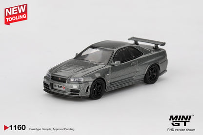 Mini GT 1:64 Nissan Skyline GT-R Dark Metal Gray NISMO BNR34 CRS Version diecast model car view 2