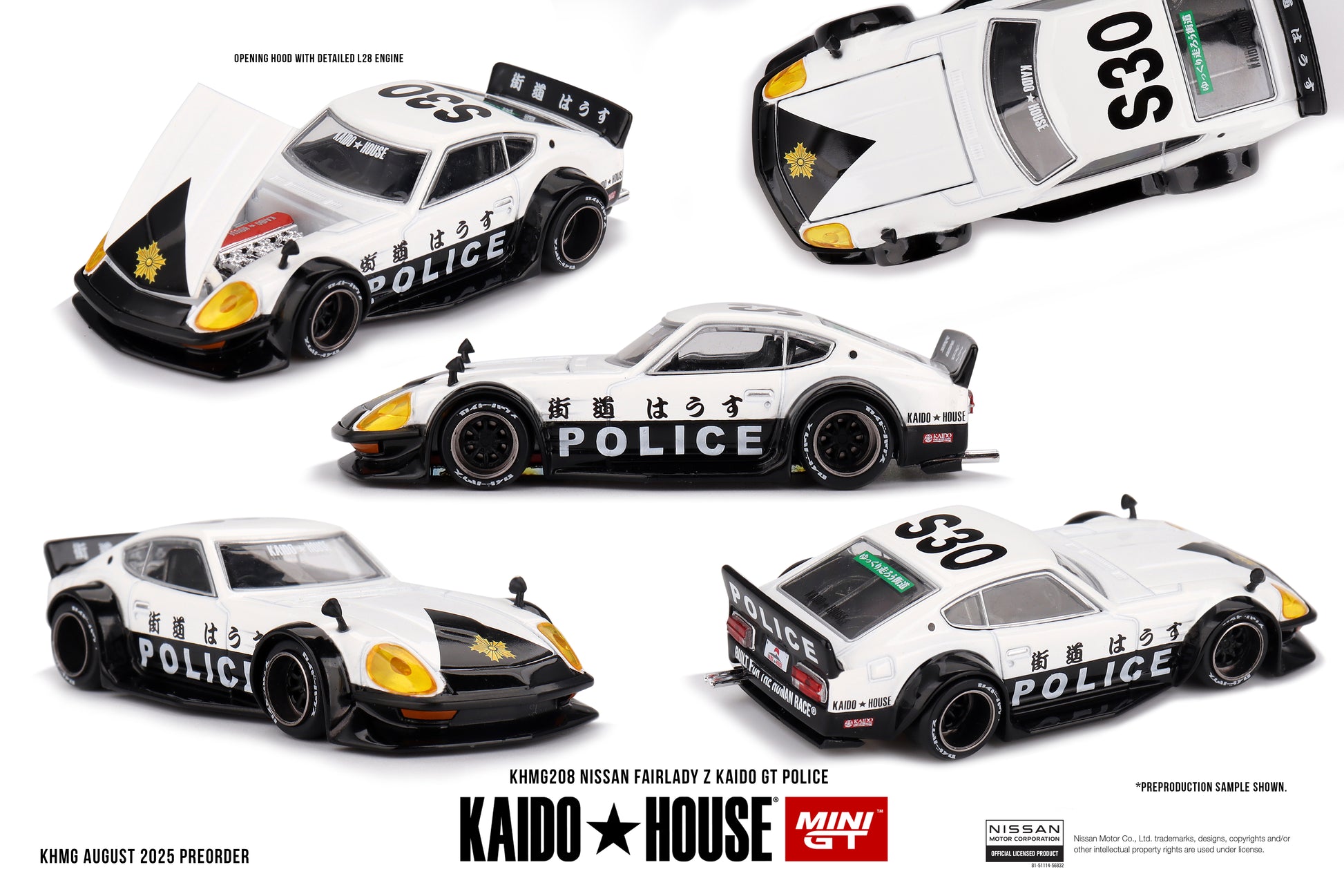 Nissan Fairlady Z Kaido GT Police 1:64 Scale Model Car – Mini GT (Product Code: KHMG208)