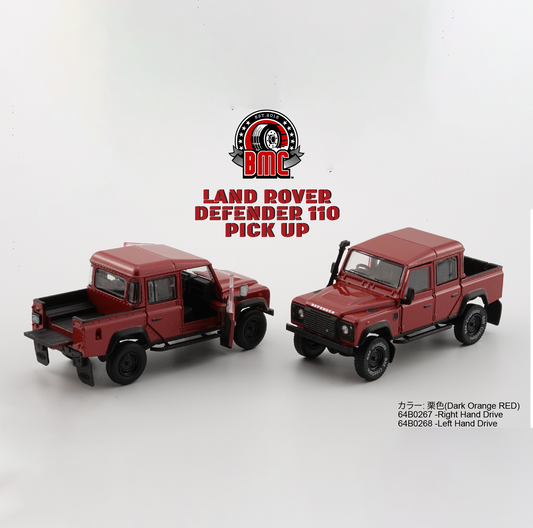 Land Rover Defender 110 Pick Up Orange (RHD) 1:64 scale model car - BM Creations