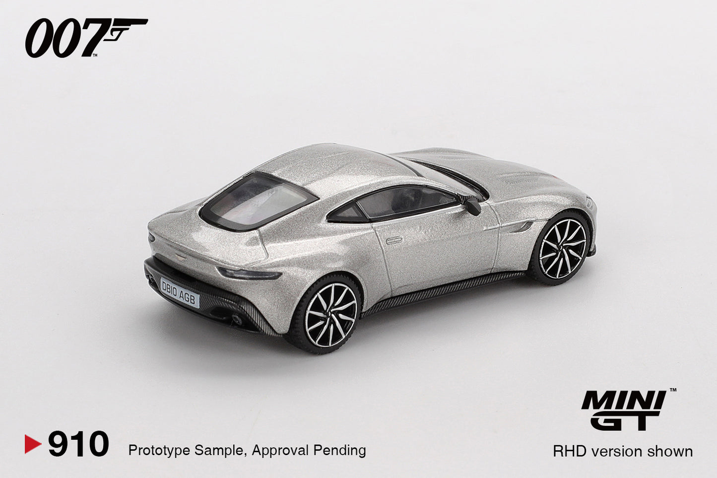 back perspective view of Aston Martin DB10 “Spectre” blister pack 1:64 scale model car - Mini GT