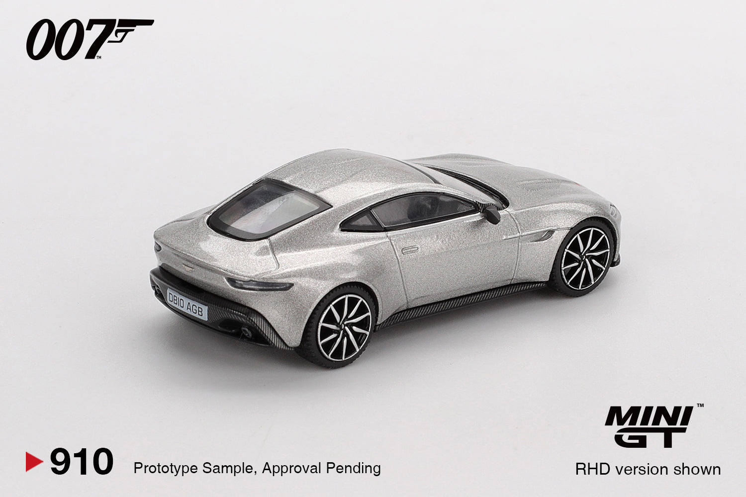 back perspective view of Aston Martin DB10 “Spectre” blister pack 1:64 scale model car - Mini GT