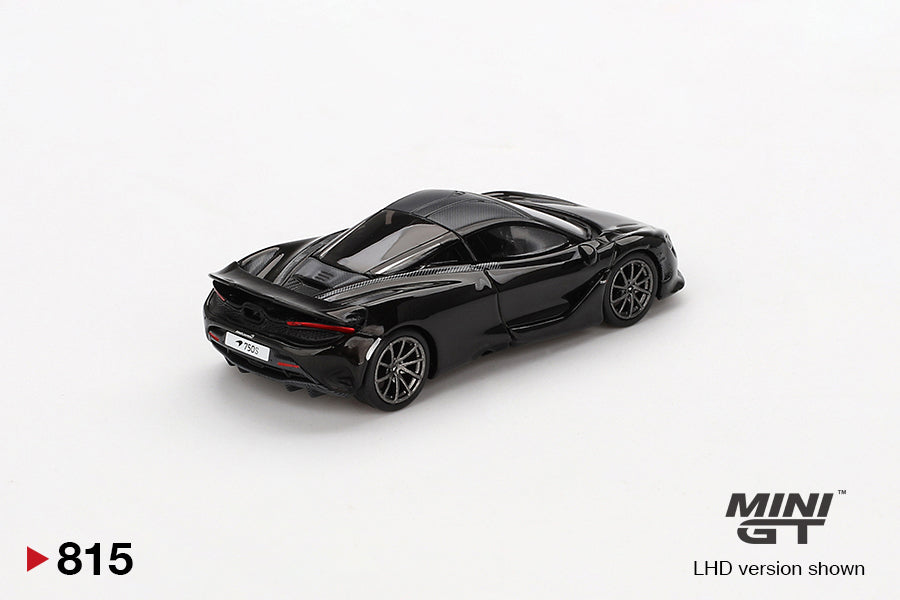  Back perspective view of McLaren 750S Saros Grey 1:64 scale model car - Mini GT