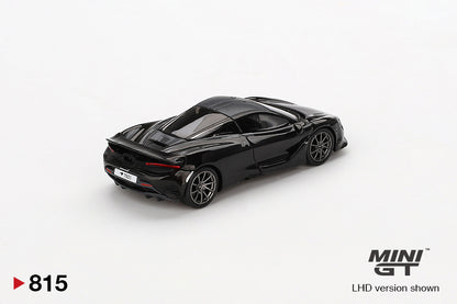  Back perspective view of McLaren 750S Saros Grey 1:64 scale model car - Mini GT