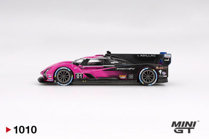 side view of Cadillac V-Series.R #01 Cadillac Racing 2024 IMSA Petit Le Mans 1:64 scale model car - Mini GT