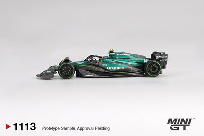side view of Aston Martin AMR24 #14 Fernando Alonso 2024 F1 1:64 Scale Model Car – Mini GT (Product Code: MGT01113)