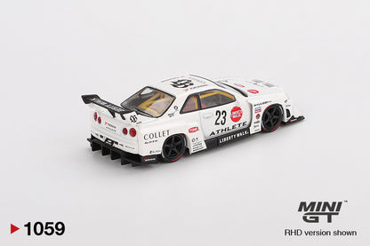 back perspective view of Nissan LB-ER34 Super Silhouette ATHLETE/COLLET 1:64 scale model car - Mini GT