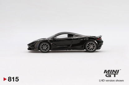 side view of McLaren 750S Saros Grey 1:64 scale model car - Mini GT