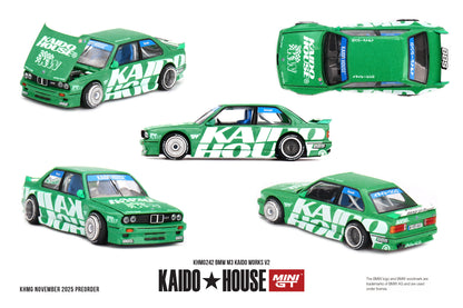 BMW M3 (E30) Kaido Works V2 Green 1:64 scale model car - Kaido House x Mini GT
