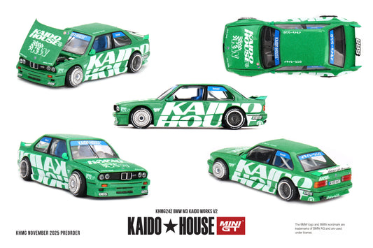 BMW M3 (E30) Kaido Works V2 Green 1:64 scale model car - Kaido House x Mini GT