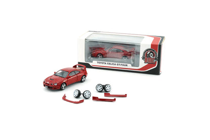 Box and parts of Toyota Celica GT Four Red (RHD) 1:64 scale model car - BM creations Product code 64B0417