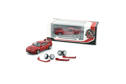 Box and parts of Toyota Celica GT Four Red (RHD) 1:64 scale model car - BM creations Product code 64B0417