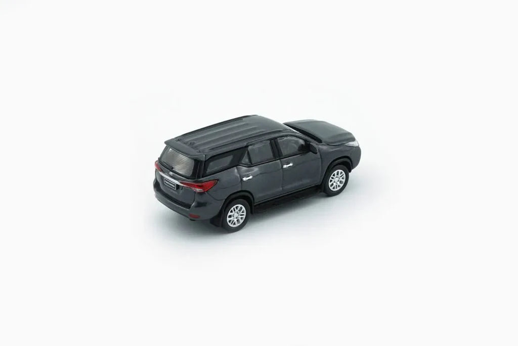 back perspective view of Toyota Fortuner 2018 Dark Gray Silver 164 Scale Model Car – BM Creations (Product Code 64B0475)