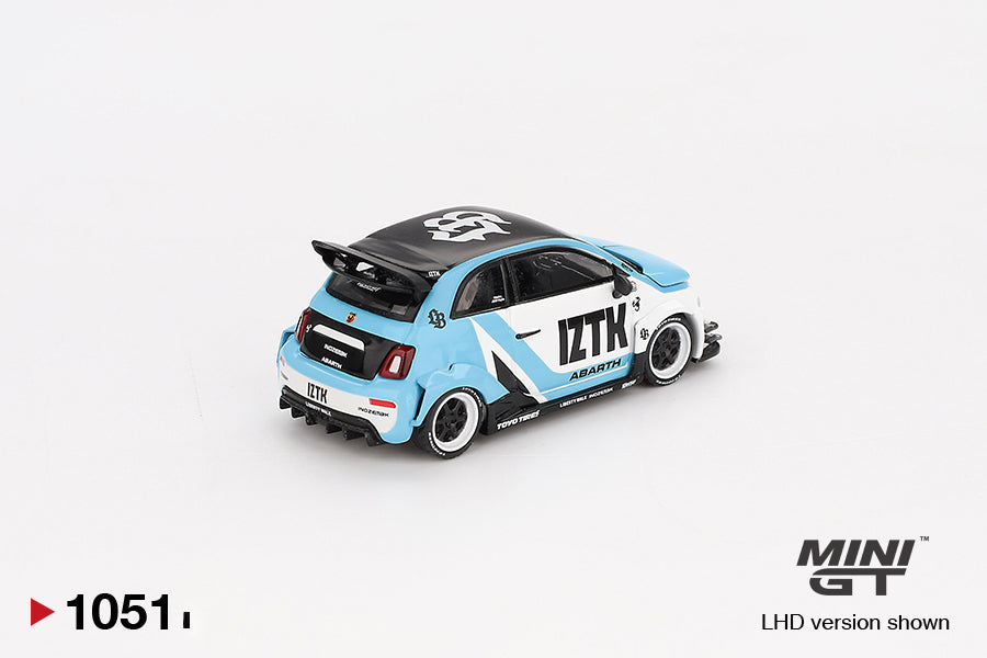 Back perspective view of Abarth 595 LB-WORKS x Abas Works IZTK 1:64 scale model car - Mini GT