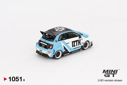 Back perspective view of Abarth 595 LB-WORKS x Abas Works IZTK 1:64 scale model car - Mini GT