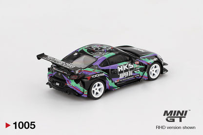 Back perspective view of Toyota GR86 HKS TYPE R 2022 Tokyo Auto Salon 1:64 scale model car - Mini GT
