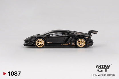 side view of LB★WORKS Lamborghini Aventador Limited Edition Matte Black 1:64 Scale Model Car – Mini GT (Product Code: MGT01087)