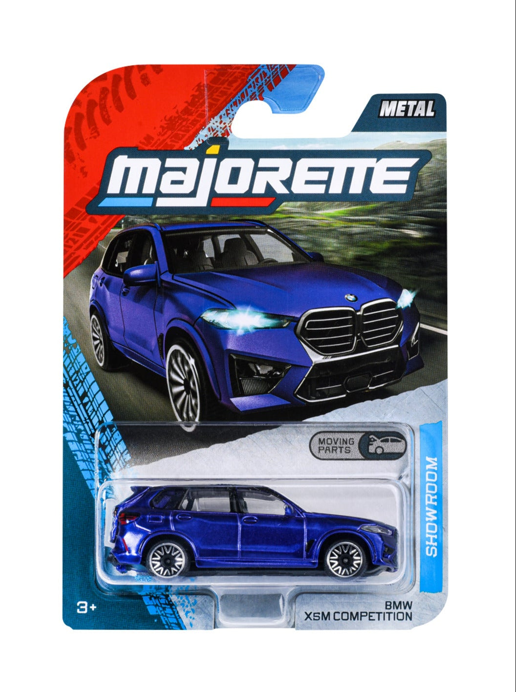 Majorette Showroom Premium BMW X5M Competition blue 1:64 scale diecast model car in blister-card packaging