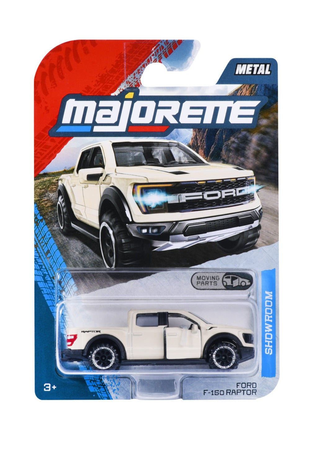 Majorette Showroom Premium Ford F-150 Raptor white 1:64 scale diecast model car in blister-card packaging