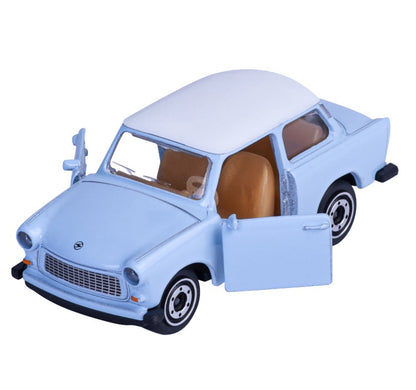 Majorette Vintage Premium Trabant P 601 light blue 1:64 scale diecast model car, close-up view