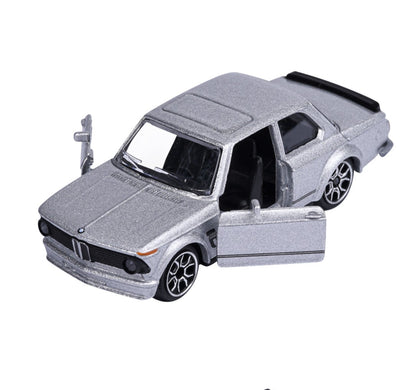 Majorette Vintage Premium BMW 2002 Turbo silver 1:64 scale diecast model car, close-up view