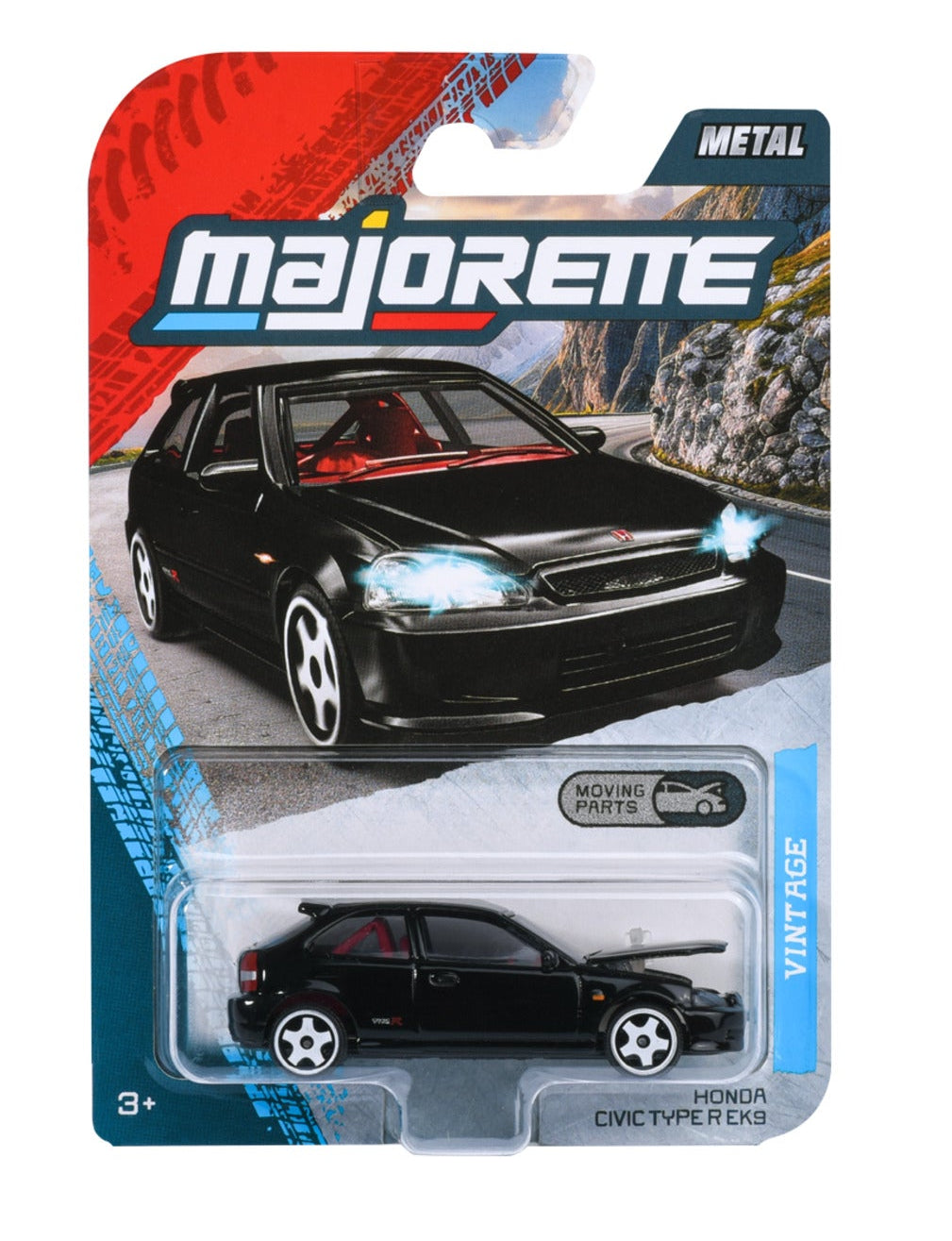 Majorette Vintage Premium Honda Civic Type R EK9 black 1:64 scale diecast model car in blister-card packaging