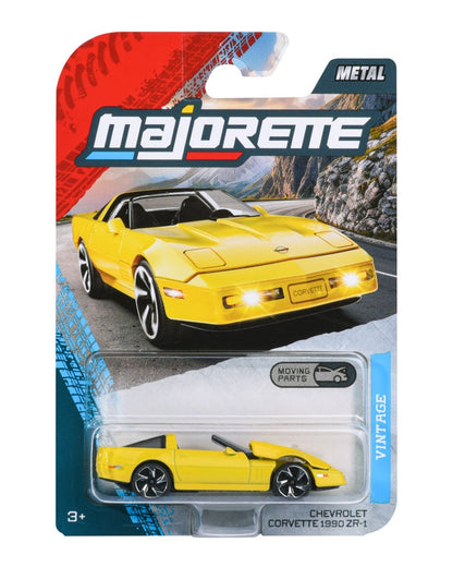 Majorette Vintage Premium Chevrolet Corvette 1990 ZR-1 yellow 1:64 scale diecast model car in blister-card packaging