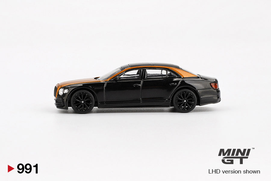 side view of Bentley Flying Spur Orange Flame / Onyx 1:64 scale model car - Mini GT