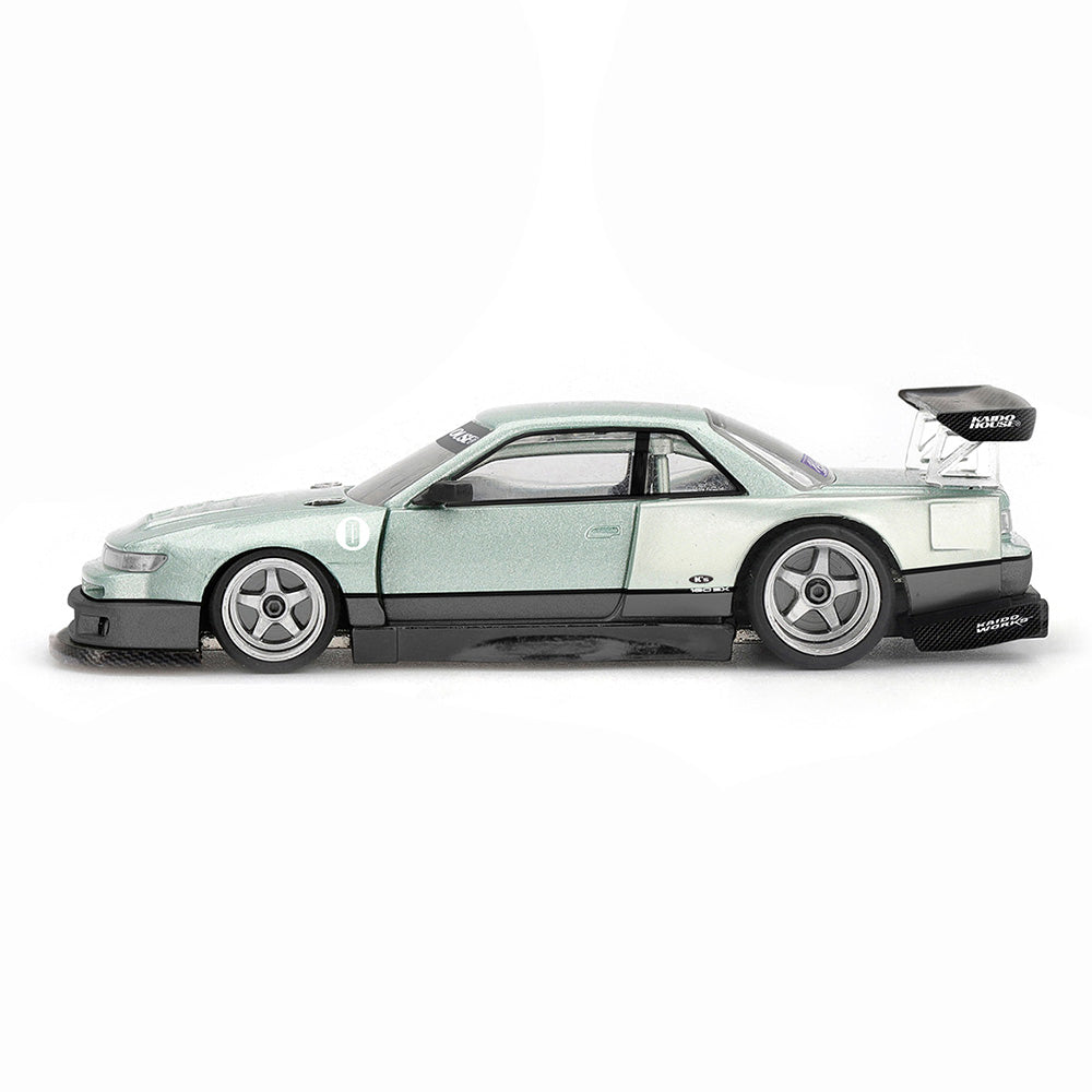 Nissan Silvia S13-R Kaido Works V1 1:64 Scale Model Car – Mini GT x KAIDOHOUSE (Product Code: KHMG0232) on a white background
