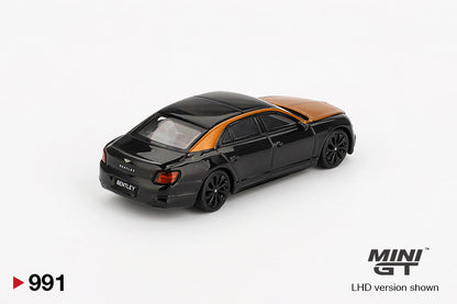 back perspective view of Bentley Flying Spur Orange Flame / Onyx 1:64 scale model car - Mini GT