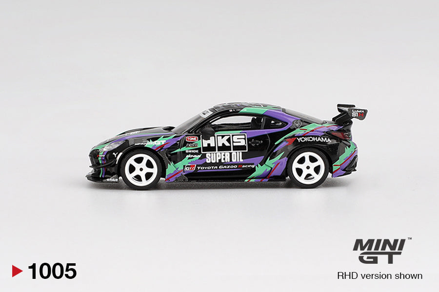 Side view of Toyota GR86 HKS TYPE R 2022 Tokyo Auto Salon 1:64 scale model car - Mini GT