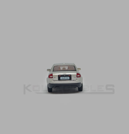 Back view of Audi A6 second generation (C5) metallic silver 1:64 scale model car - Xcartoys x Poprace
