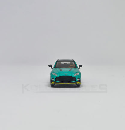 Front view of Aston martin DBX Green 1:64 scale model car - Xcartoys x Poprace